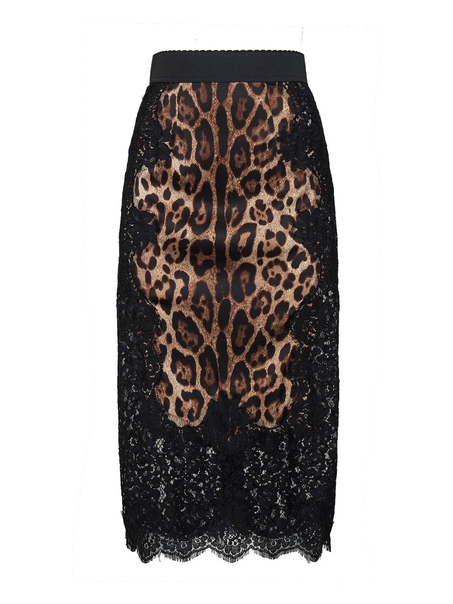 Dolce & Gabbana Women Leopard-Print Satin And Lace Pencil Midi Skirt