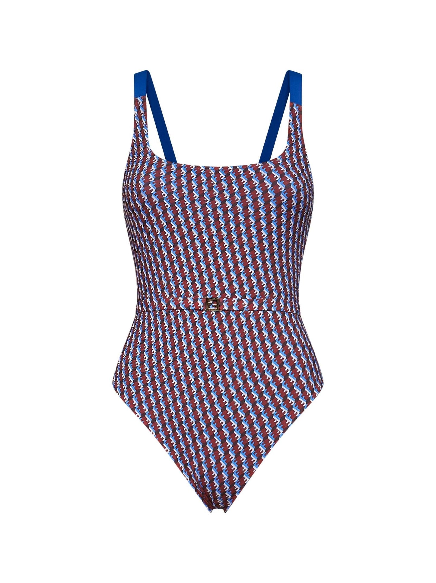Fendi Women Red And Blue Ff Lycra Belted One-Piece Swimsuit