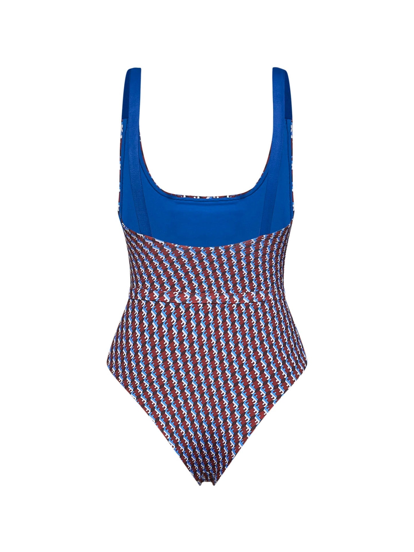 Fendi Women Red And Blue Ff Lycra Belted One-Piece Swimsuit