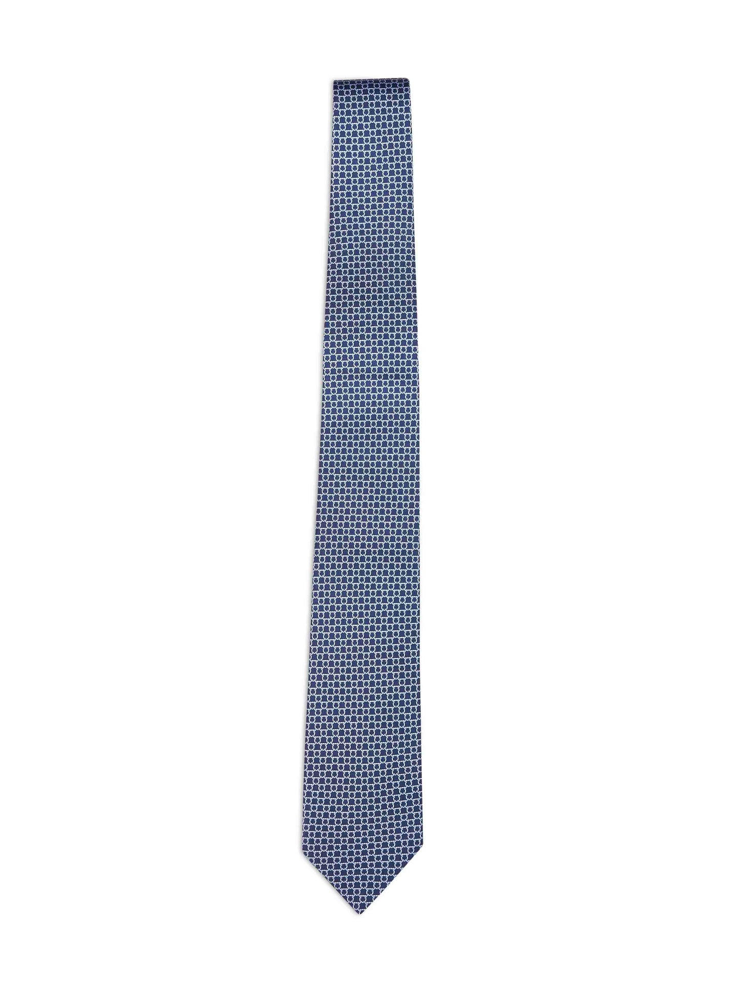 Ferragamo Men Dark Blue Gancini Silk Twill Carato Tie