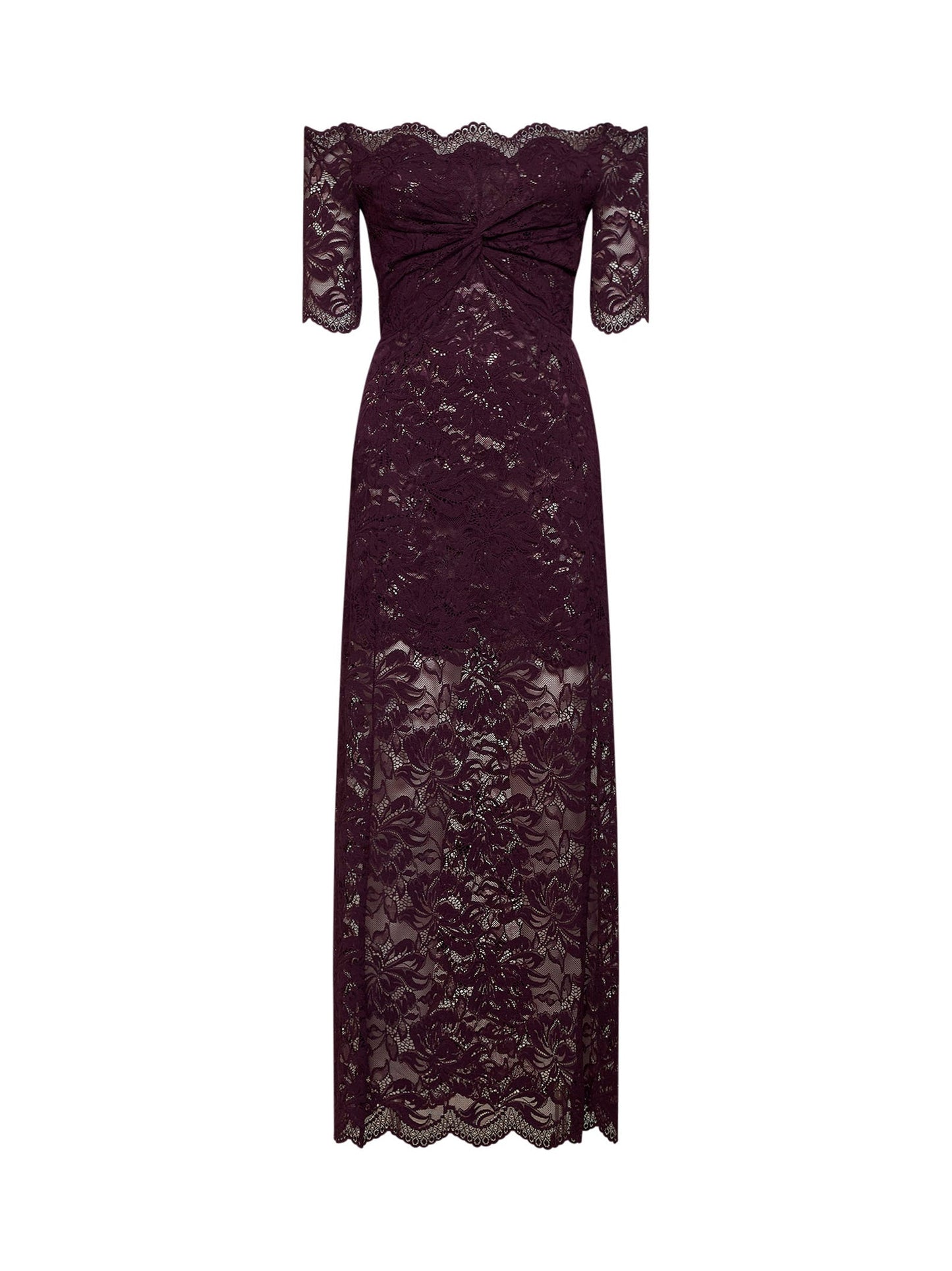 Rabanne Women Magenta Purple Stretch Floral Lace Layered Long Dress