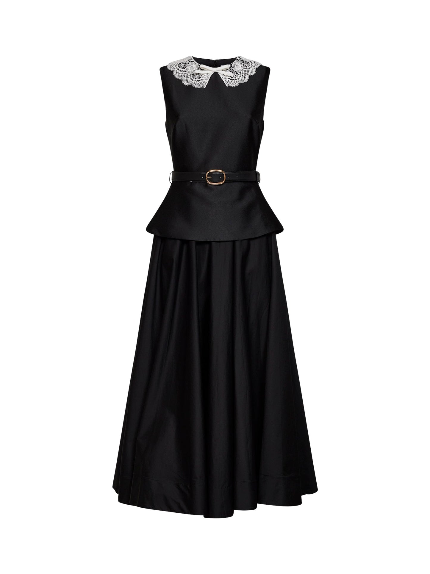 Self Portrait Women Black Taffeta Belted Peplum Midi Dress