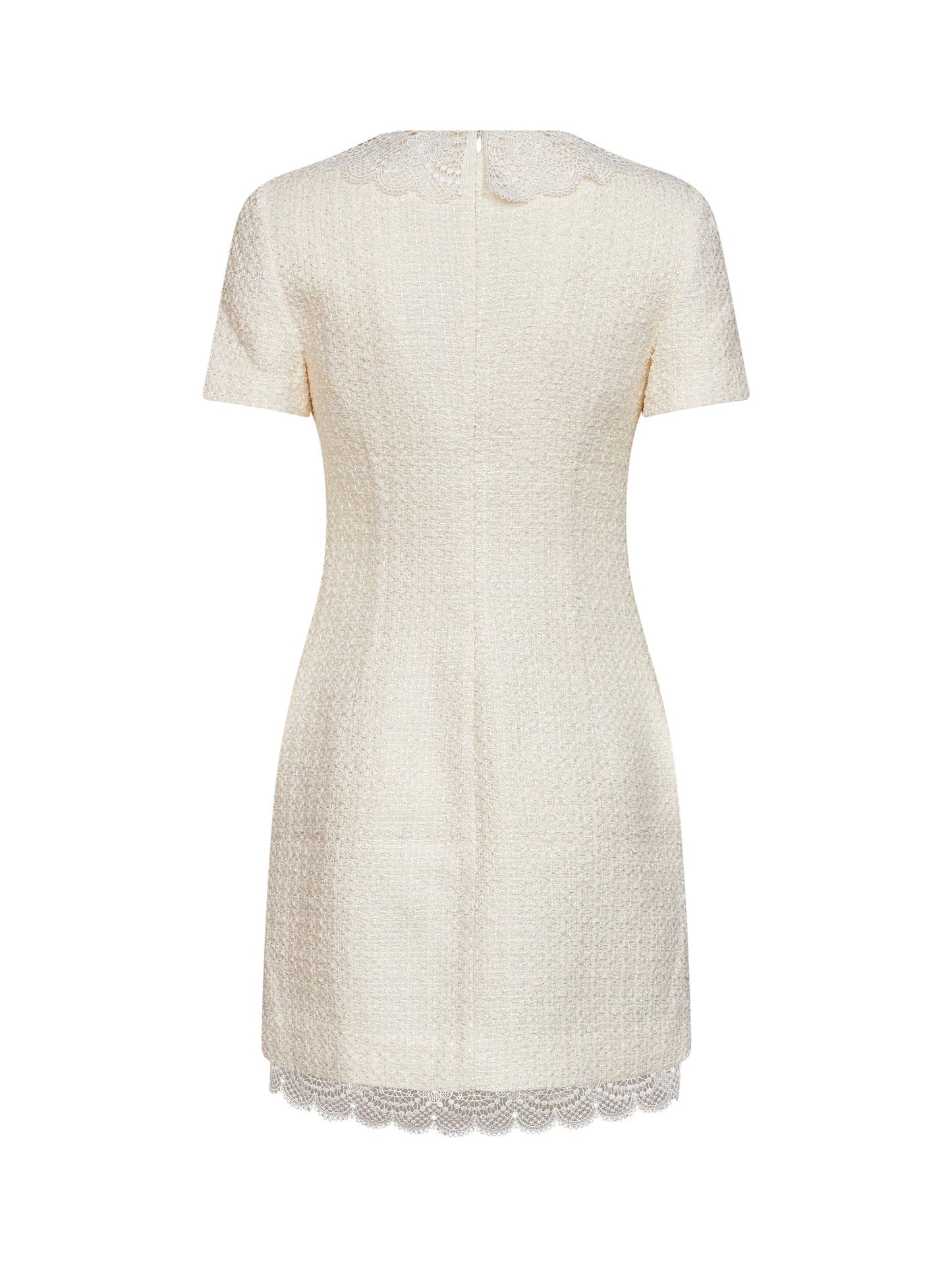 Self Portrait Women Cream Bouclé Tailored Minidress With Lace Inserts