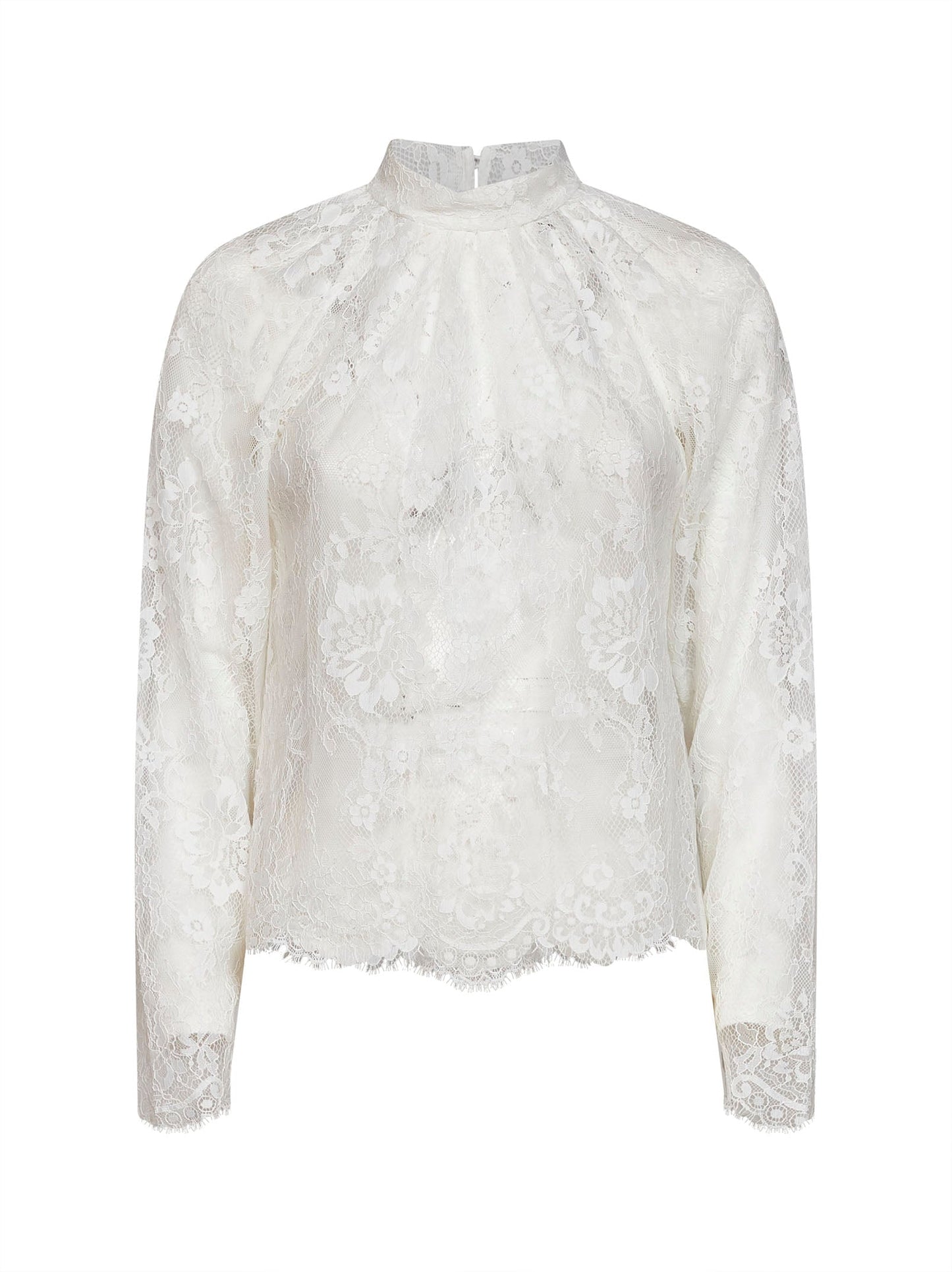 Self Portrait Women White Lace Long-Sleeved Blouse