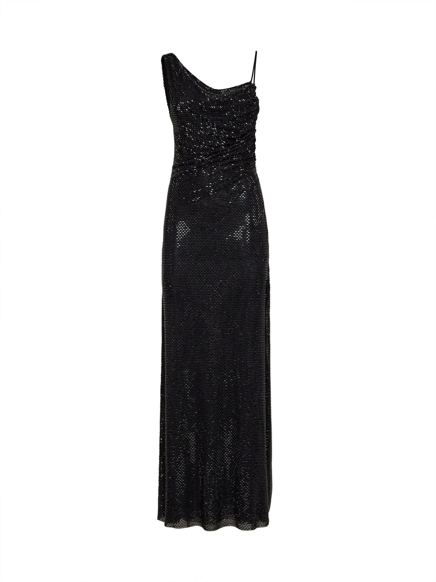 Self Portrait Women Black Rhinestone-Embellished Tulle Draped Maxi Dress