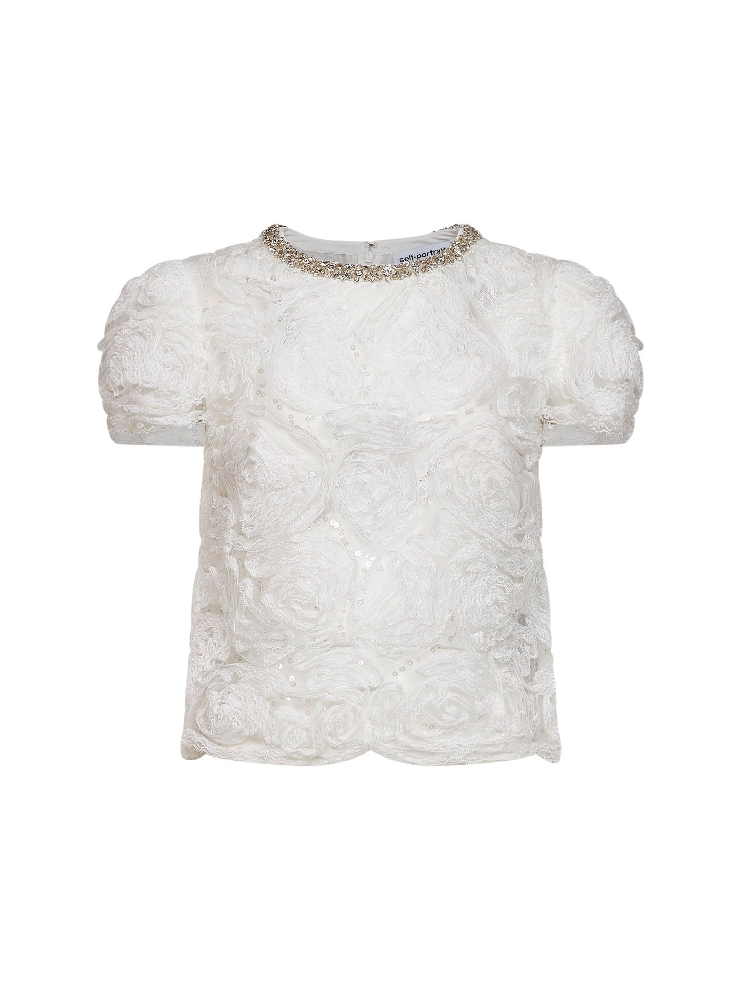 Self Portrait Women White Sequin Tulle And Lace Top