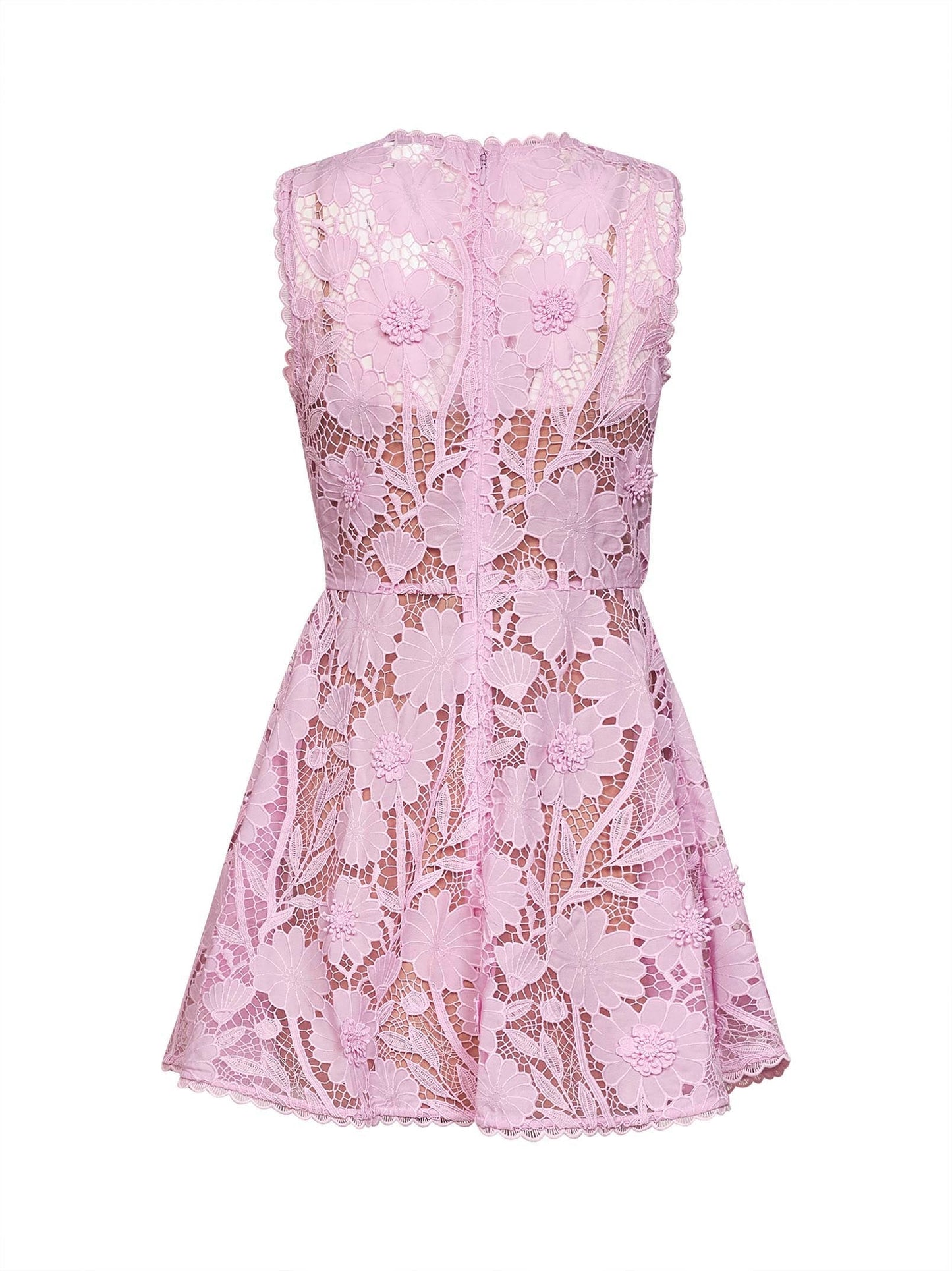 Self Portrait Women Pink Macramé Lace Mini Dress