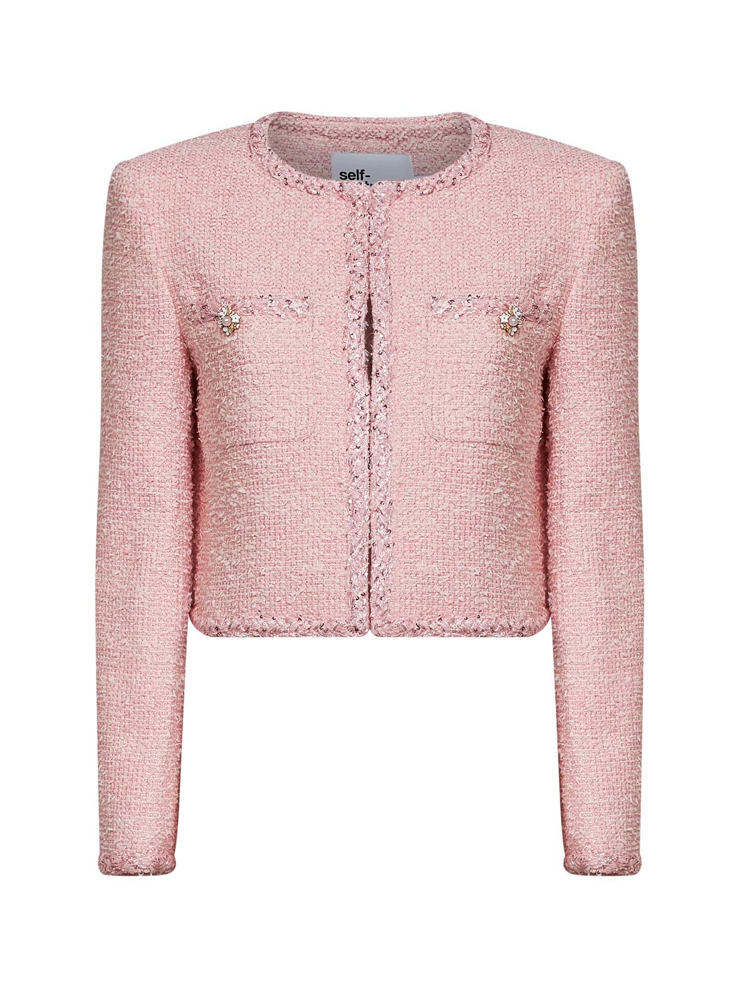 Self Portrait Women Pink Bouclé Jacket With Braided Trimmings