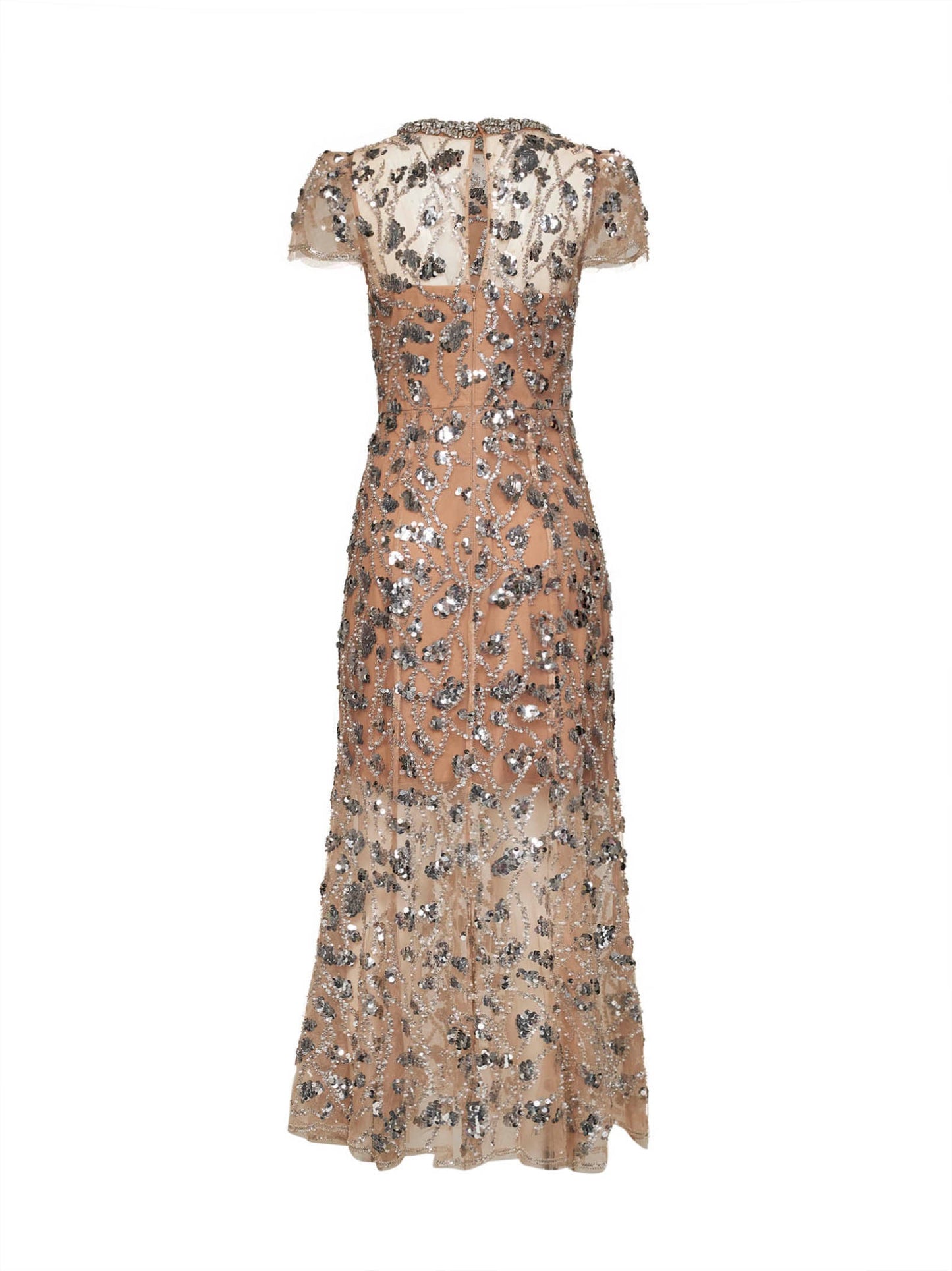 Self Portrait Women Silver Sequin-Embellished Tulle Midi Dress