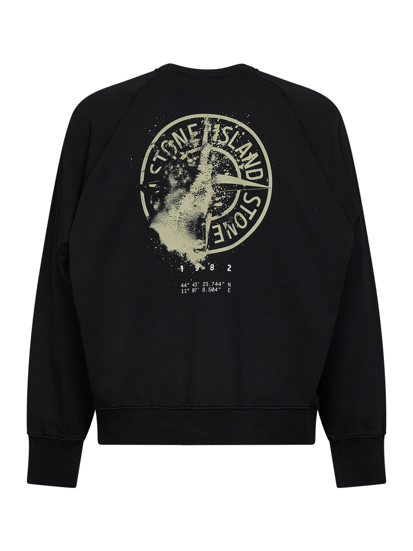 Stone Island Men Black Cotton Crewneck Sweatshirt With Compass Print