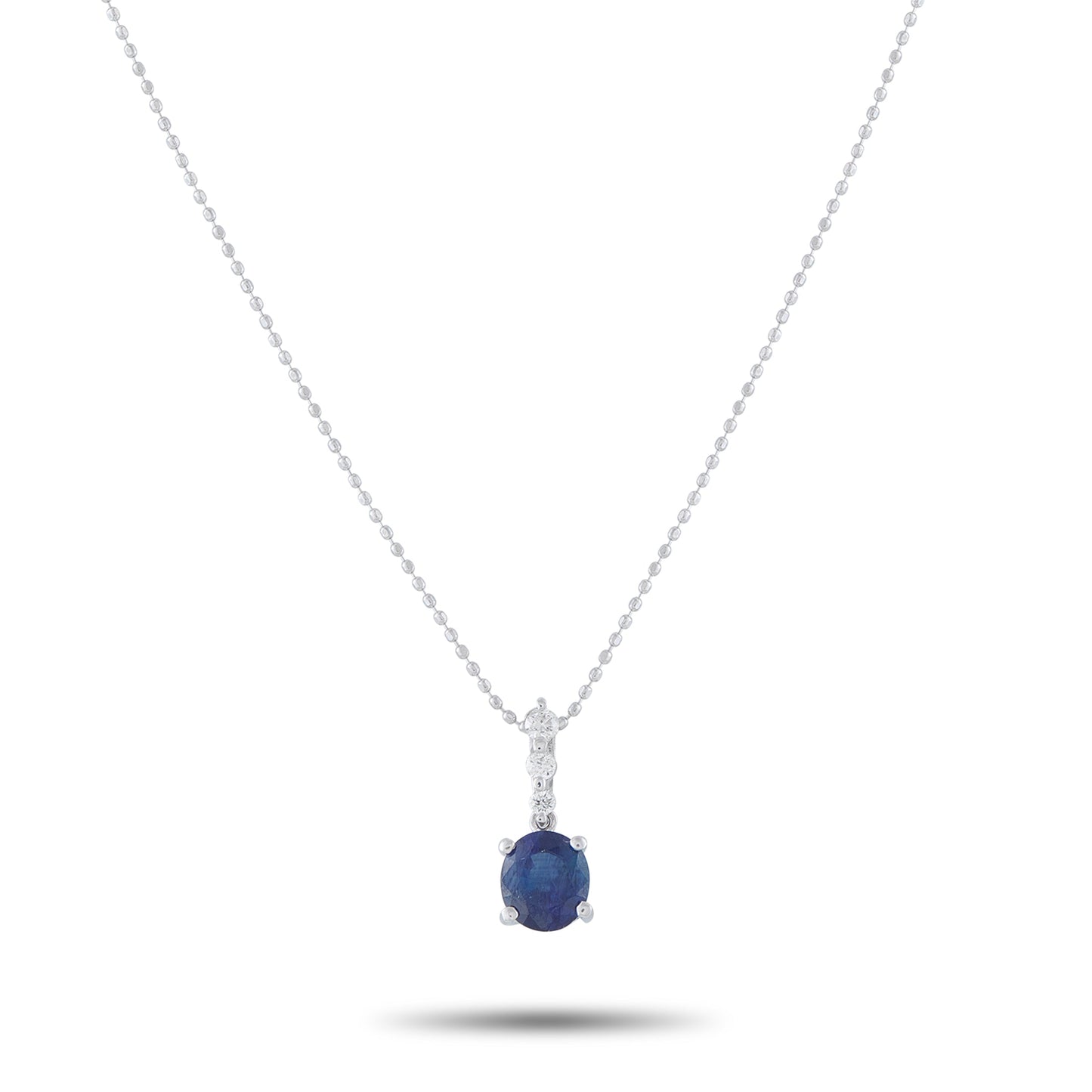 LB Exclusive 18K White Gold 0.10ct Diamond and Sapphire Pendant Necklace MF09-041426
