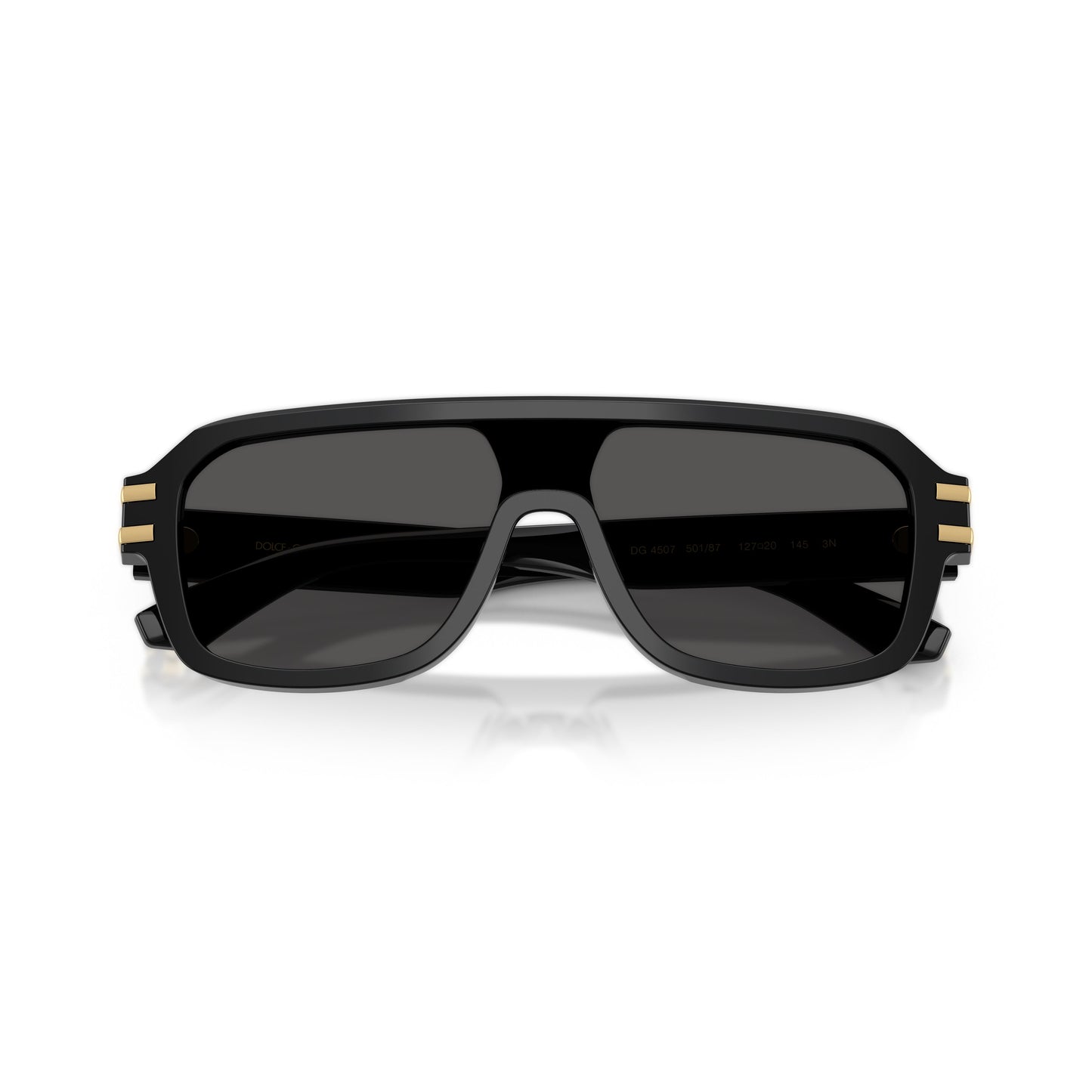 0Dg4507 Rectangular Black Acetate Sunglasses with Gold Accents