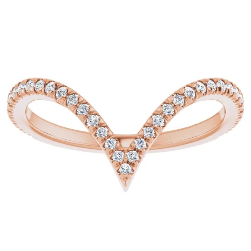1/4Ct Diamond V Shape Ring Contour Stackable Band in White, Yellow, or Rose Gold