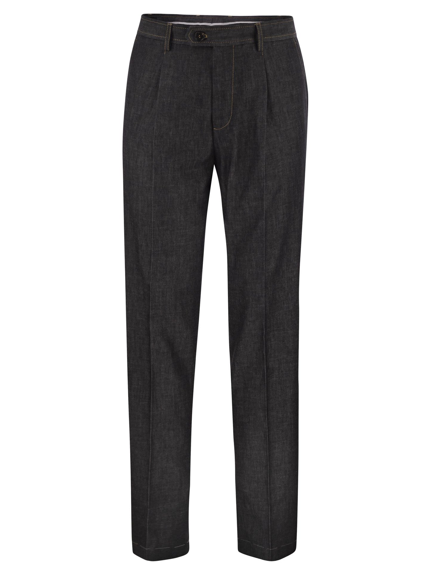 Brunello Cucinelli Men Tailored Cotton Denim Trousers With Pleats