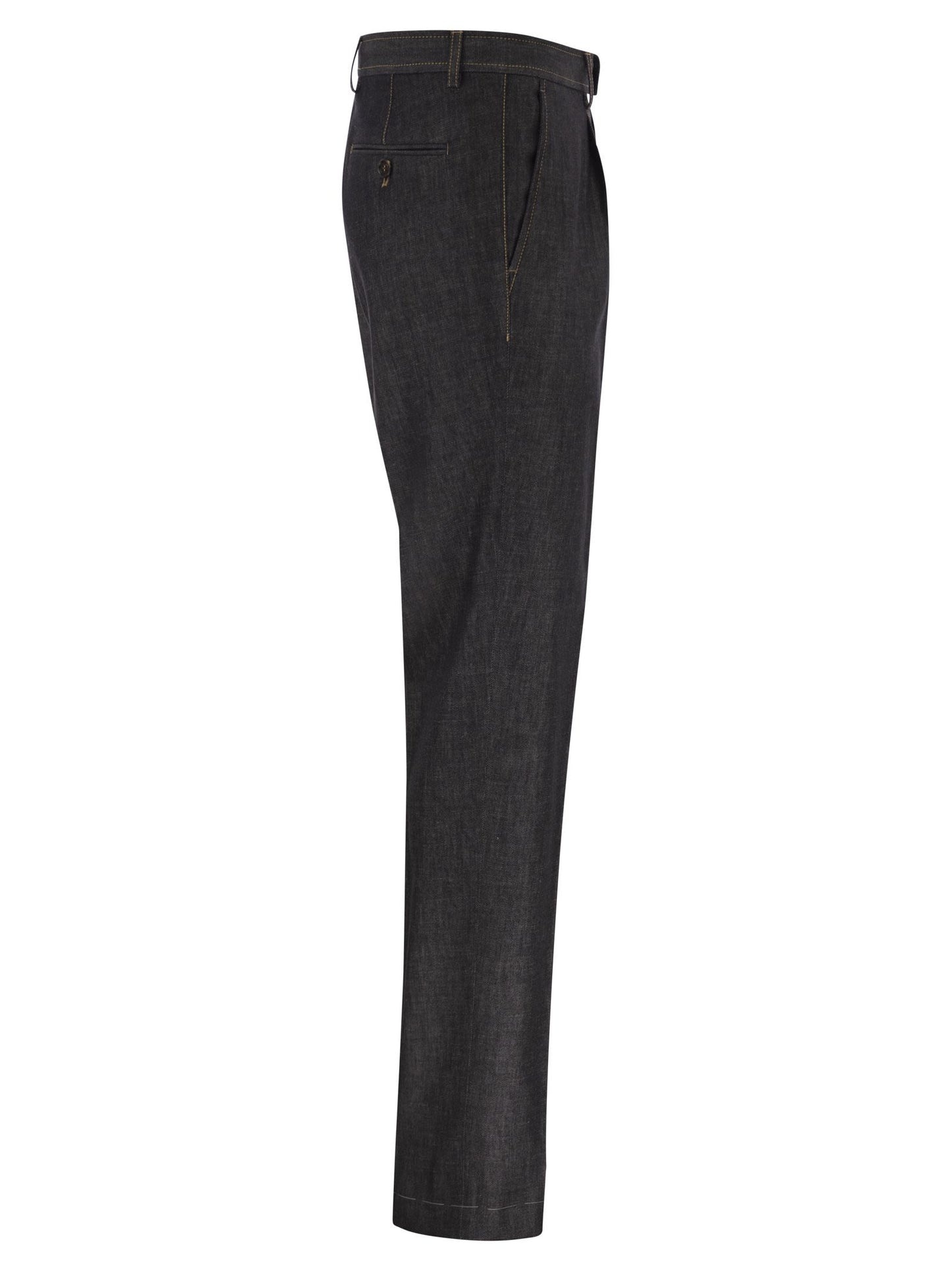 Brunello Cucinelli Men Tailored Cotton Denim Trousers With Pleats