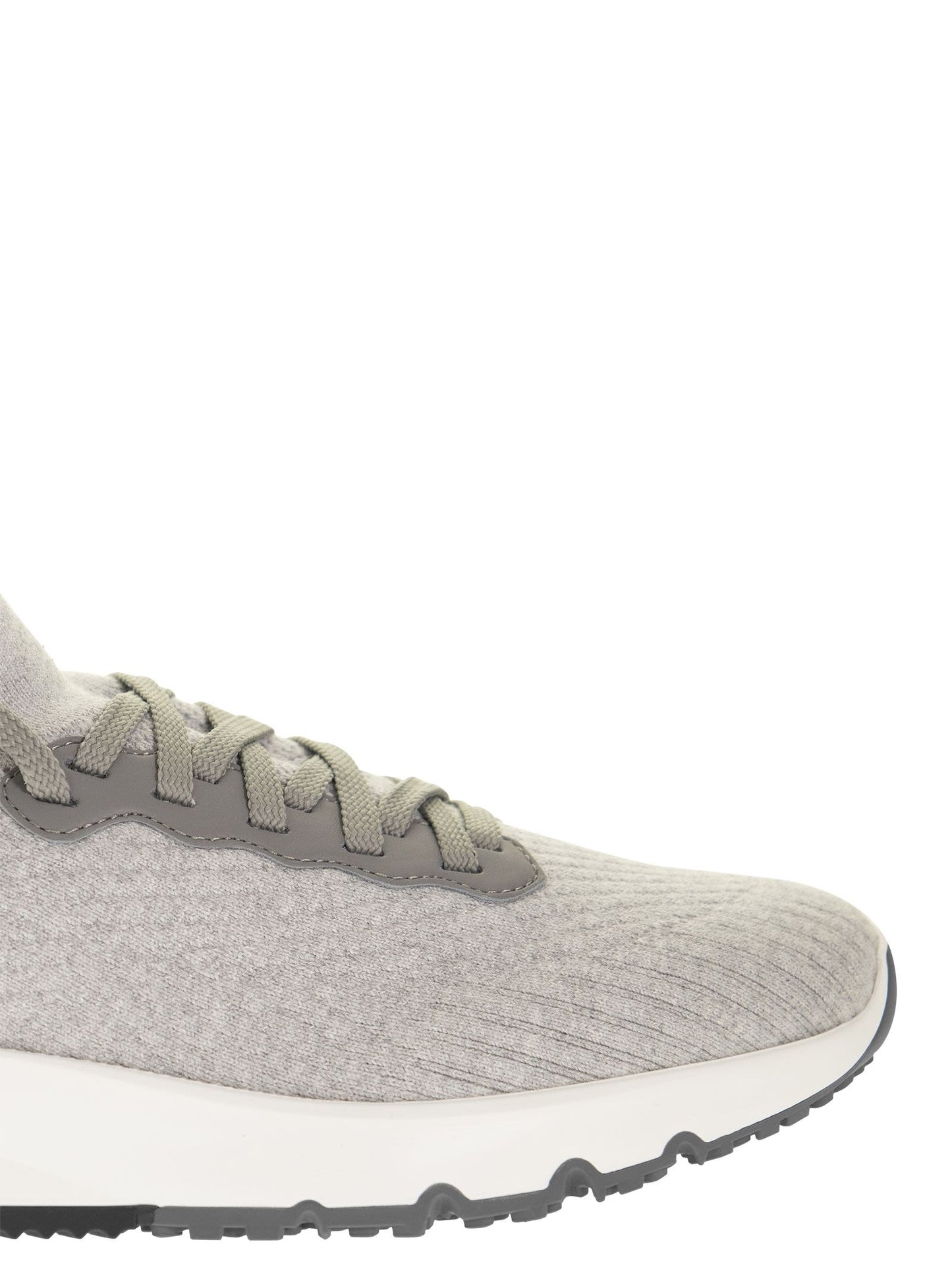 Brunello Cucinelli Men Runners In Cotton Knit And Semi-Glossy Calf Leather