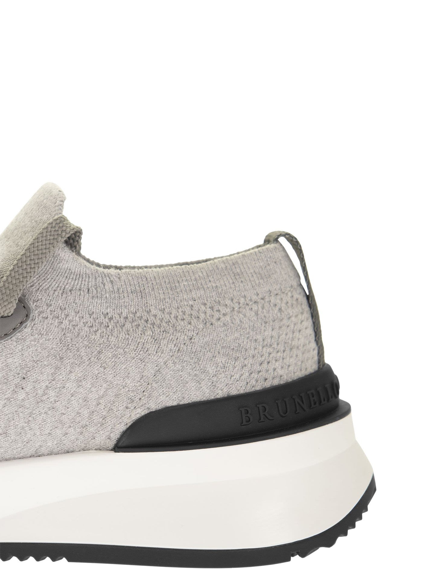 Brunello Cucinelli Men Runners In Cotton Knit And Semi-Glossy Calf Leather