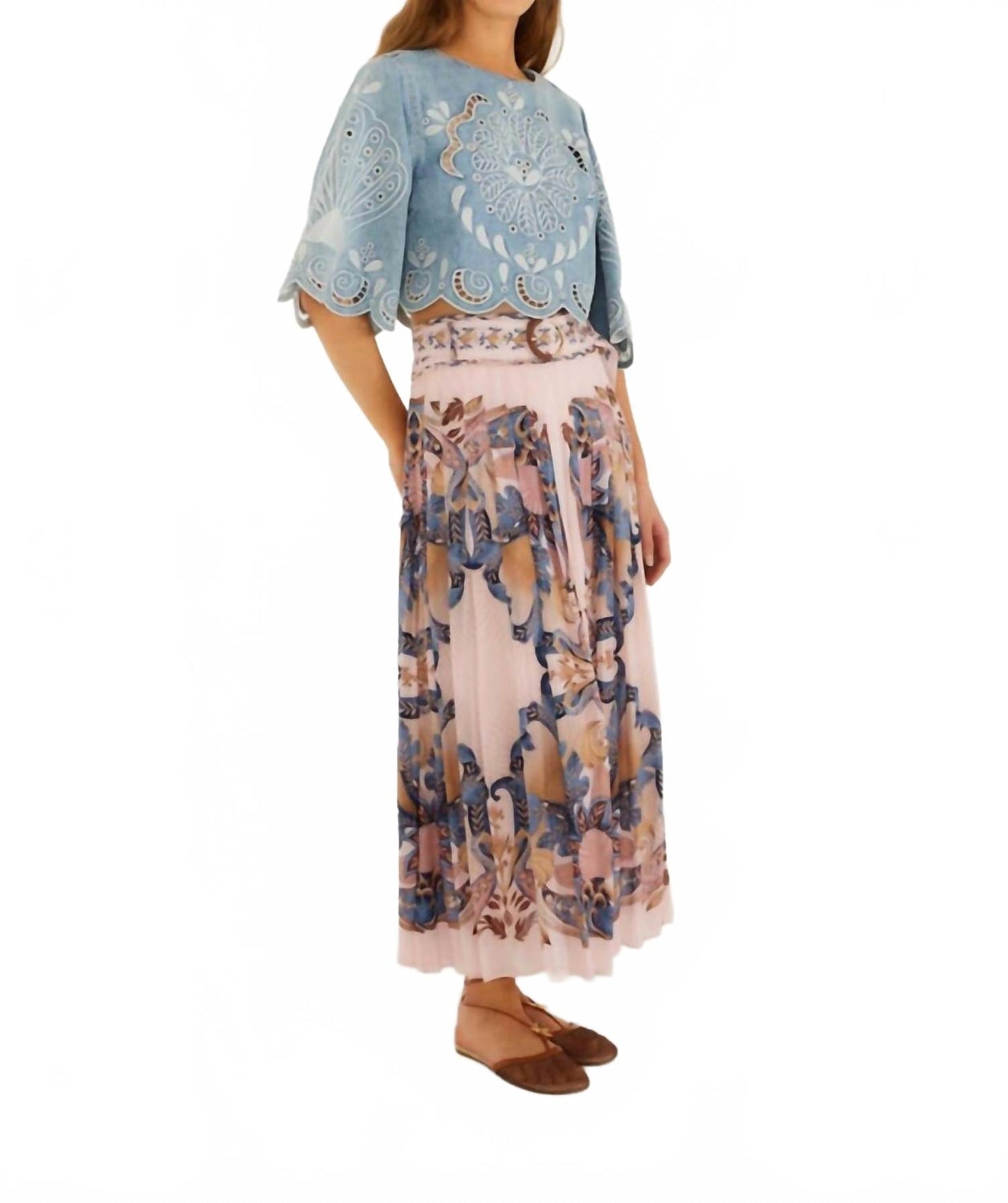 Sea Garden Scarf Maxi Skirt In Soft Pink