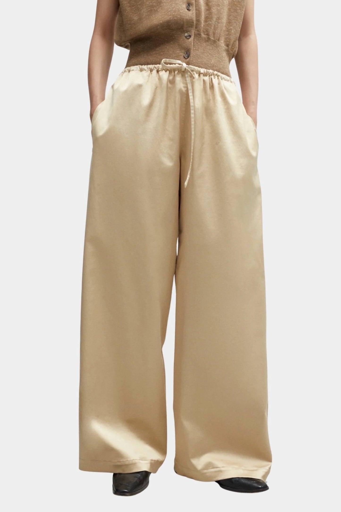 Satin Drawstring Pants In Champagne