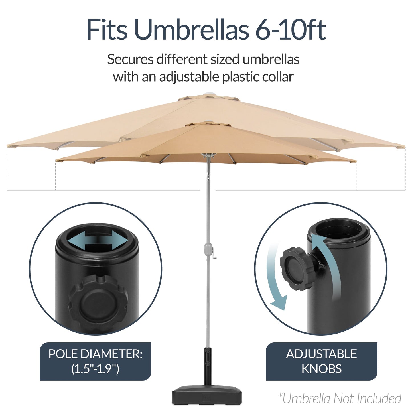 Best Choice Products Fillable Plastic Patio Umbrella Base Stand, Pole Holder w/ Adjustment Knob, Asscher Design - Black