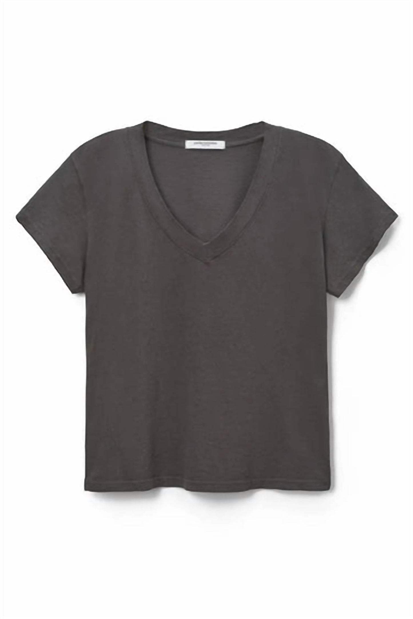 Hendrix Cotton Short Sleeve Boxy V Neck Tee In Vintage Black