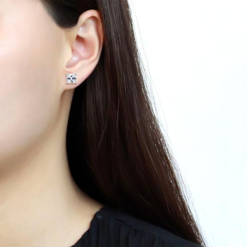 Rhodium Brass Earrings with AAA Grade CZ in Clear