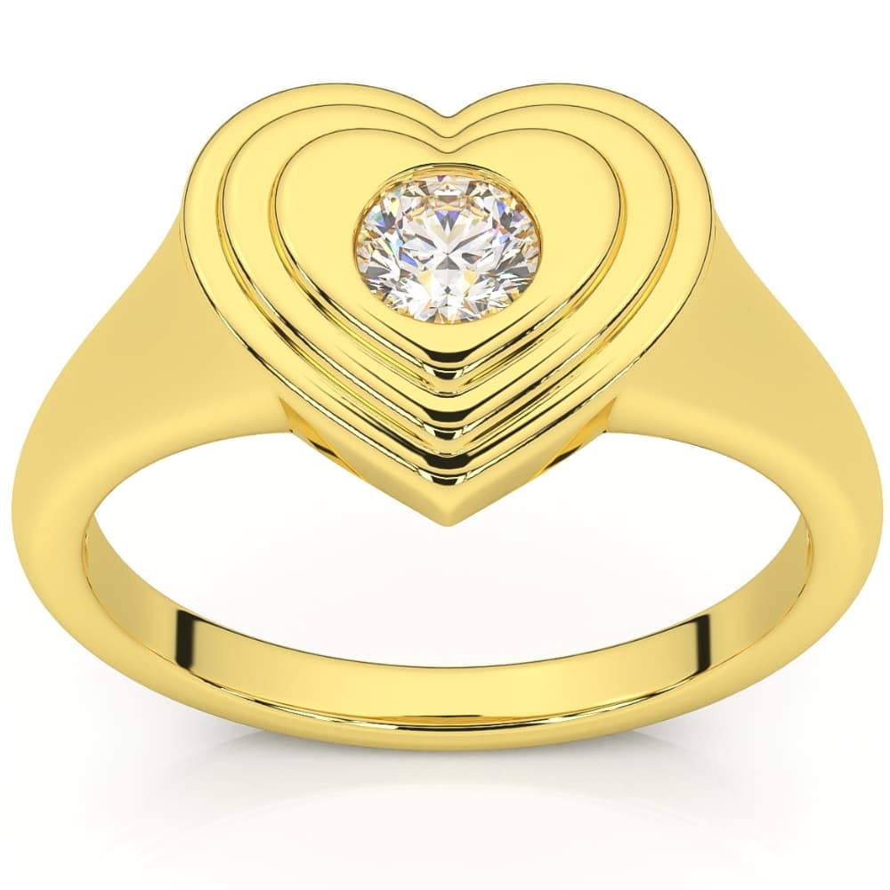 1/4Ct Diamond Solitaire Women's Sweetheart Signet Heart Ring 14k Gold Lab Grown