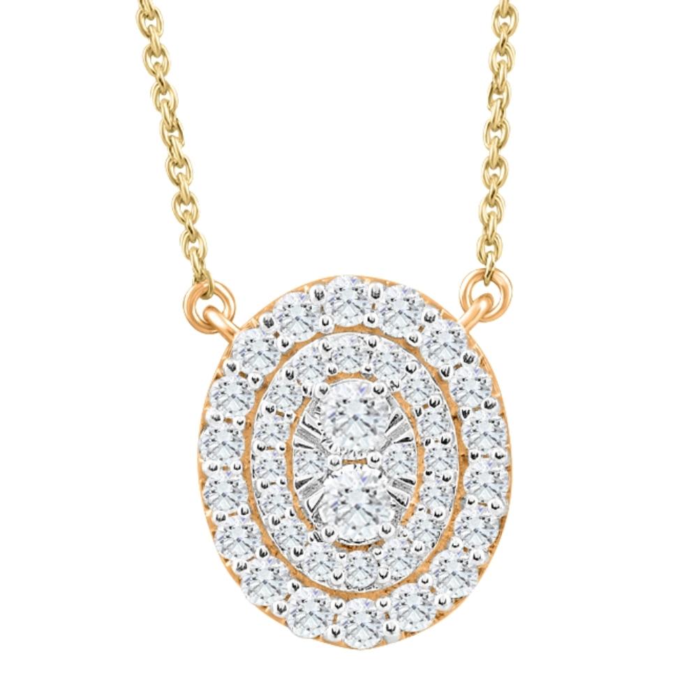 .85Ct Oval Diamond Halo Pendant Women's Yellow Gold Necklace 14mm Tall Lab Grown