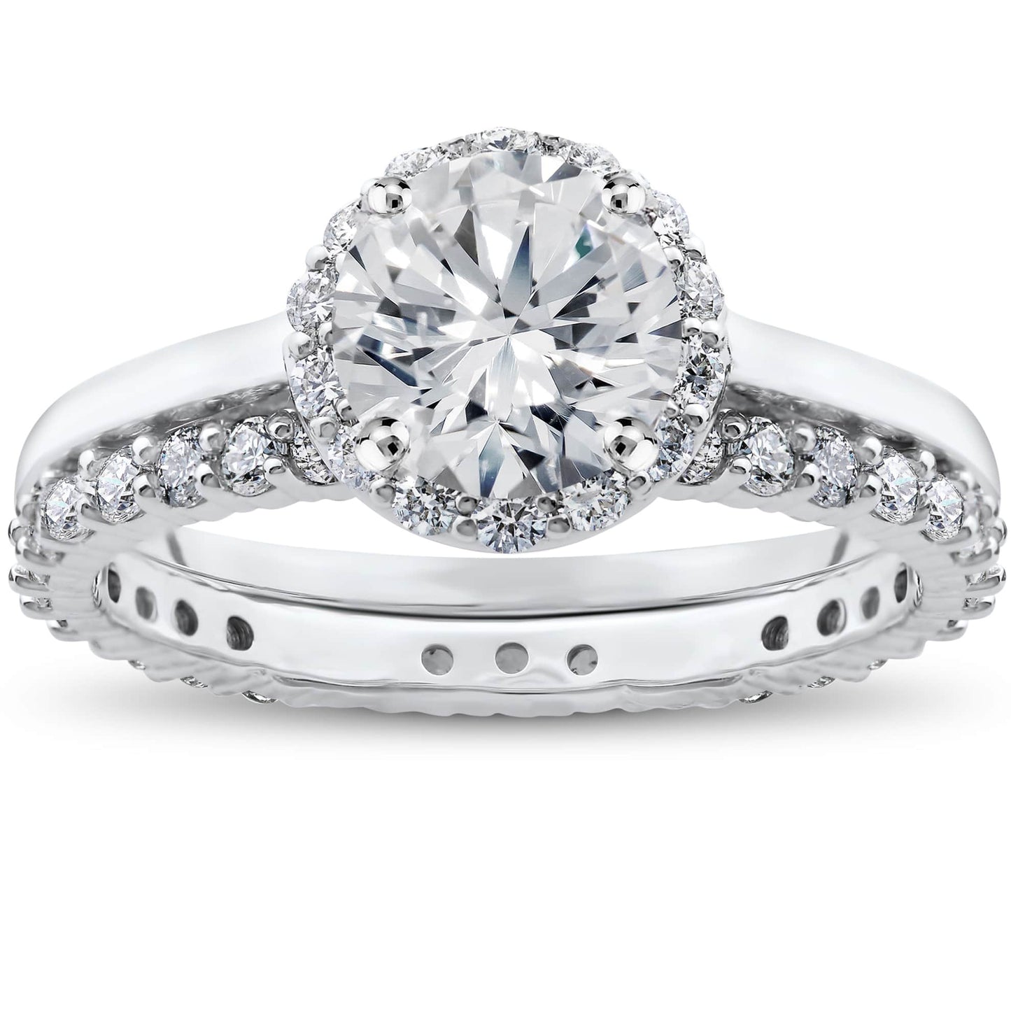 2 ct Eco Freindly Lab Created Diamond Madelyn Halo Engagement Ring & Eternity Ring Size Selectable