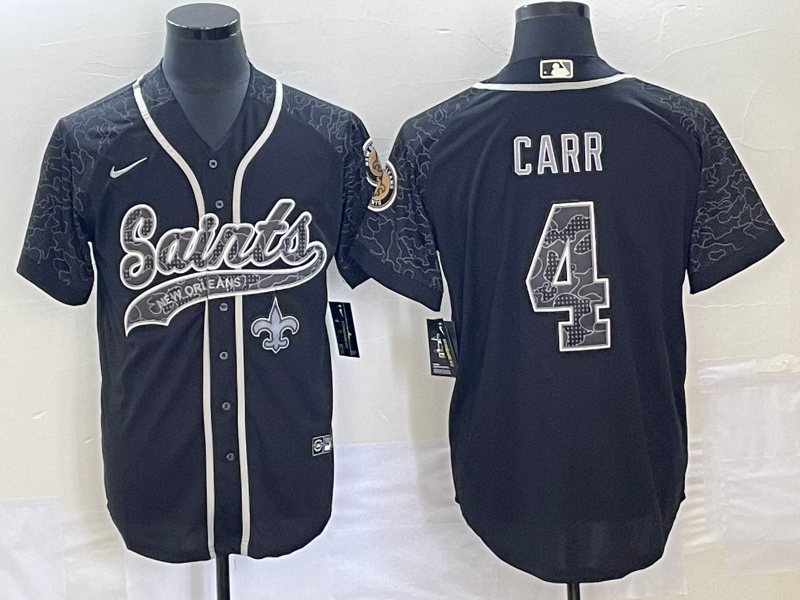 Men's New Orleans Saints Derek Carr #4 Black RFLCTV Limited jersey Joint Edition