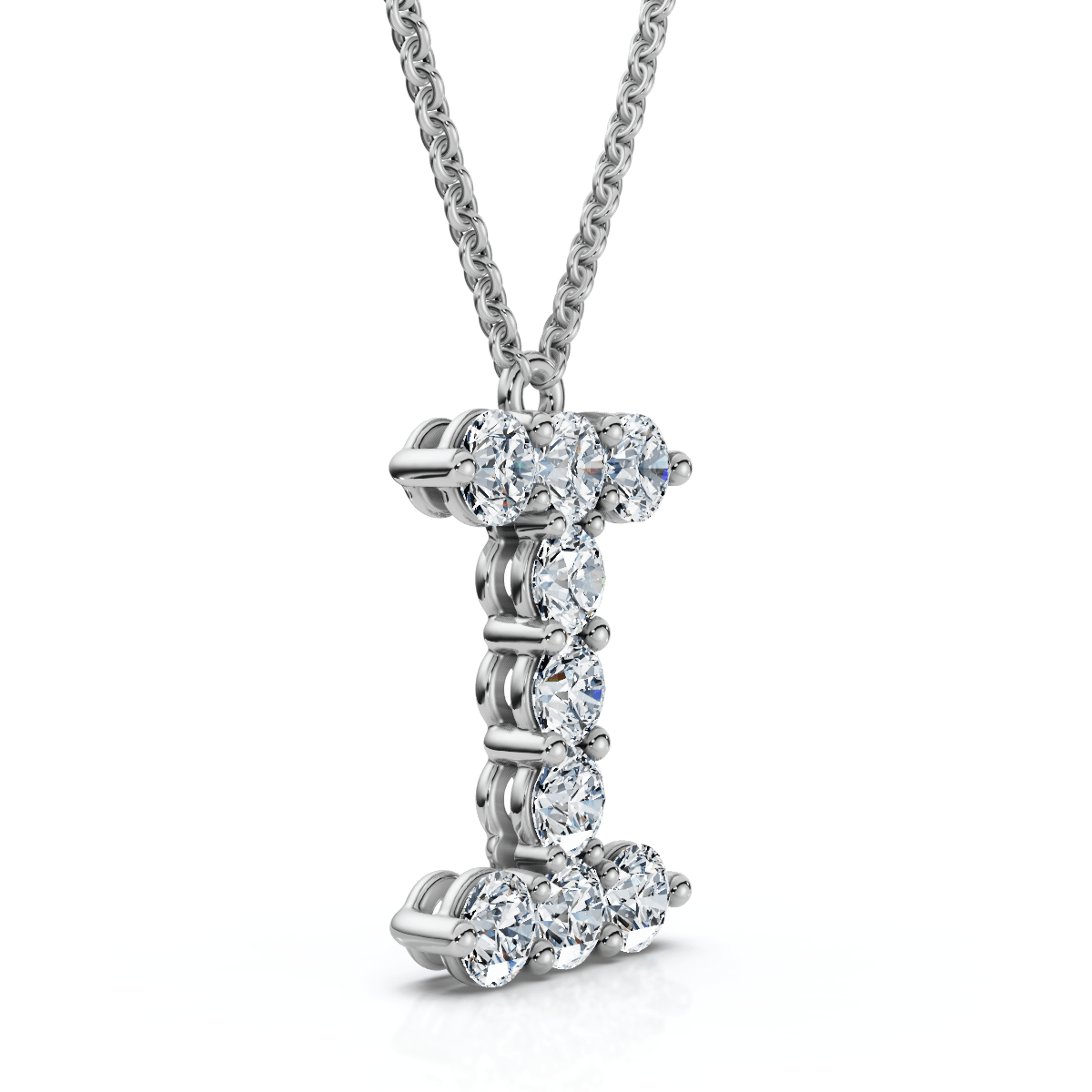 1Ct Diamond Initial "I" Pendant 14k Gold 18" Necklace Lab Grown 5/8" Tall