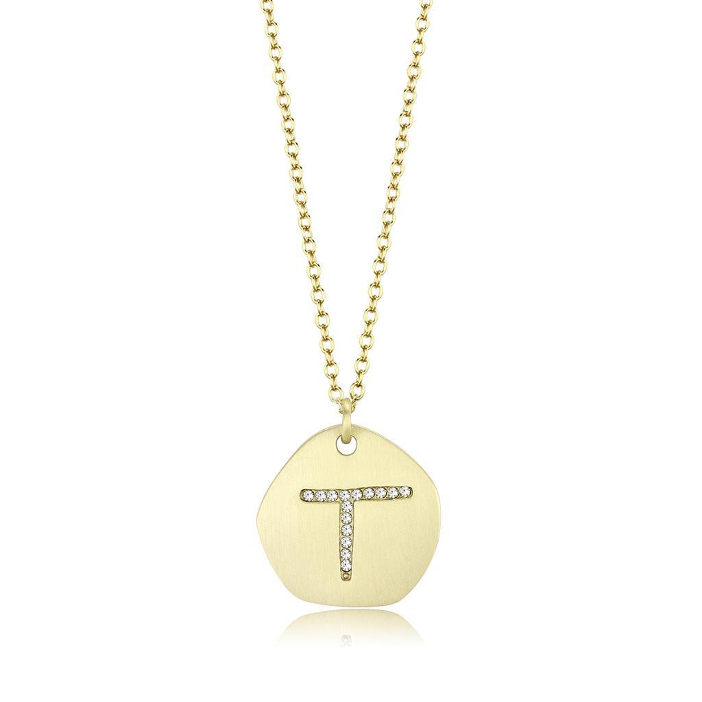 Gold & Brush Brass Chain Pendant with Top Grade Crystal in Clear