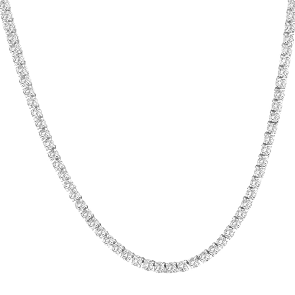 15"  20Ct TW Round Cut Natural Diamond Tennis Necklace 14K White Gold