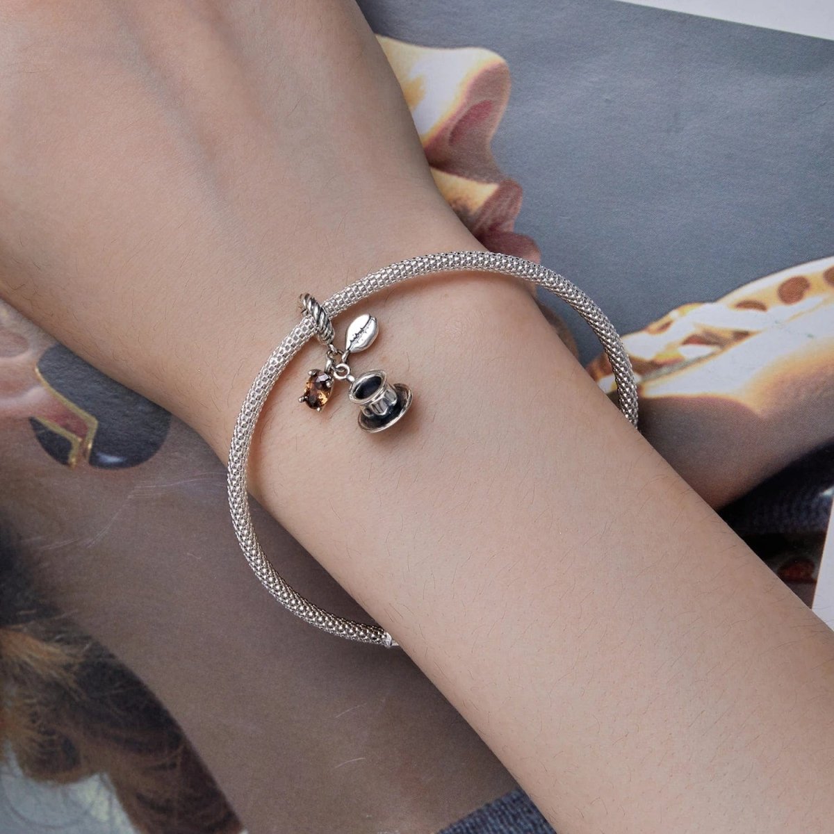 Coffee Cup & Coffee Bean Dangle Charm