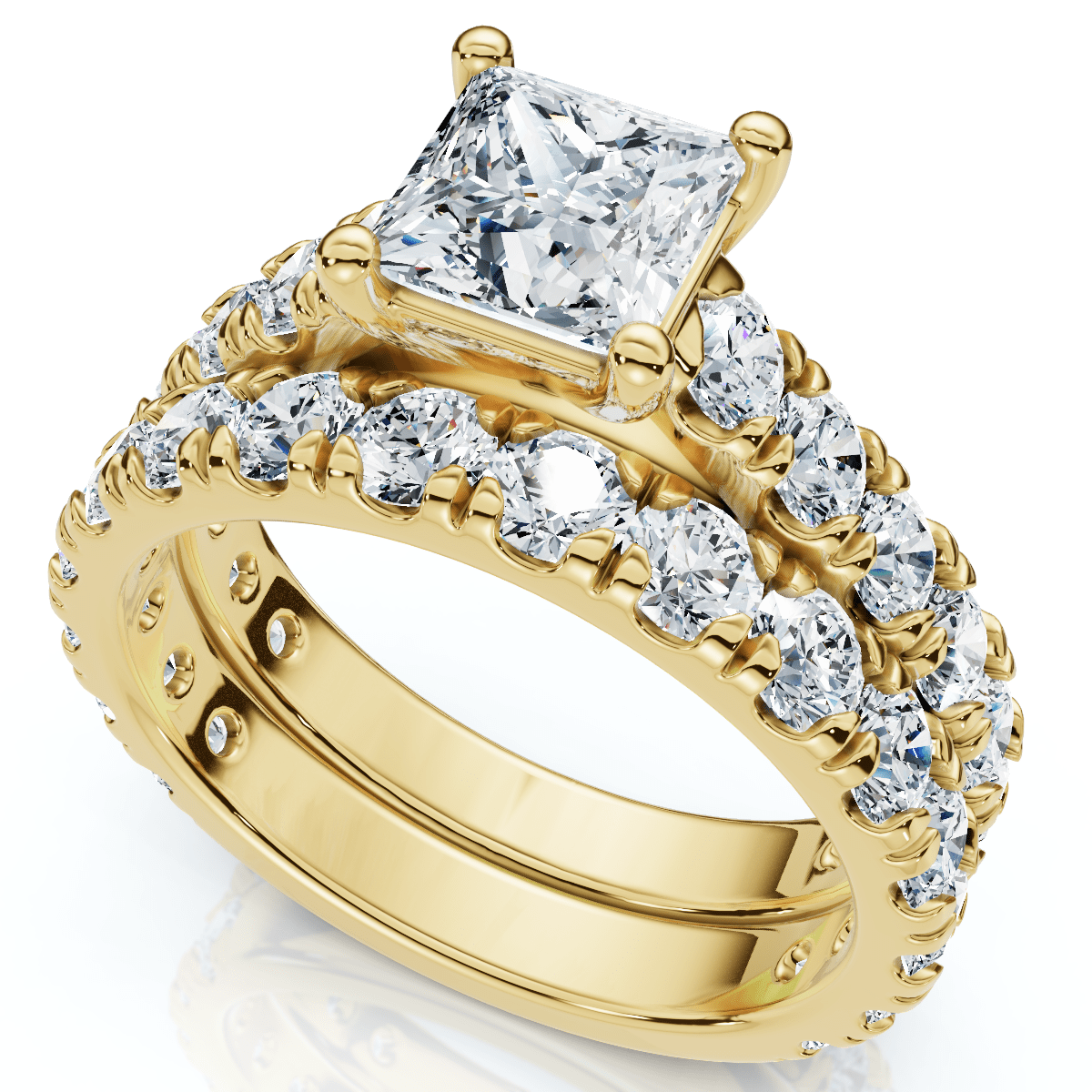 Certified 3Ct Princess Cut Diamond Engagement Ring Set 14k Gold Lab Grown