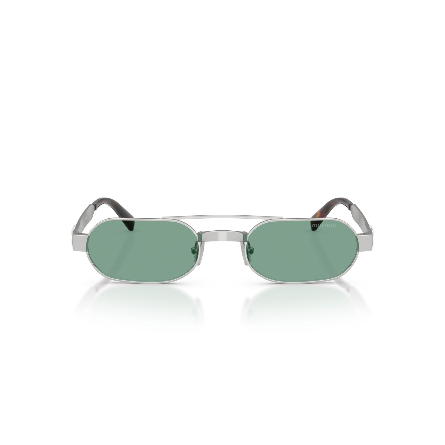 Rectangular Green Lens Sunglasses With Silver Metal Frame