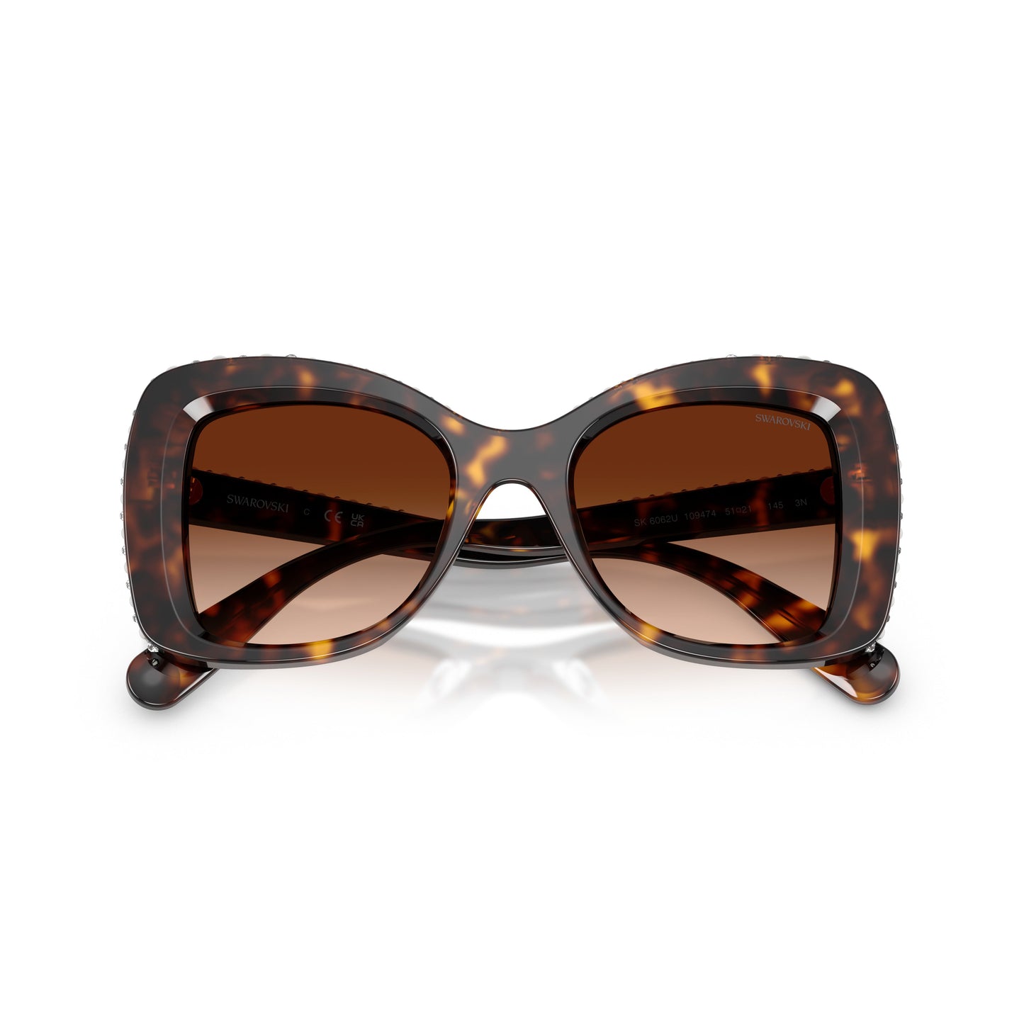 0Sk6062U Oversized Square Tortoiseshell Sunglasses with Crystal Accents