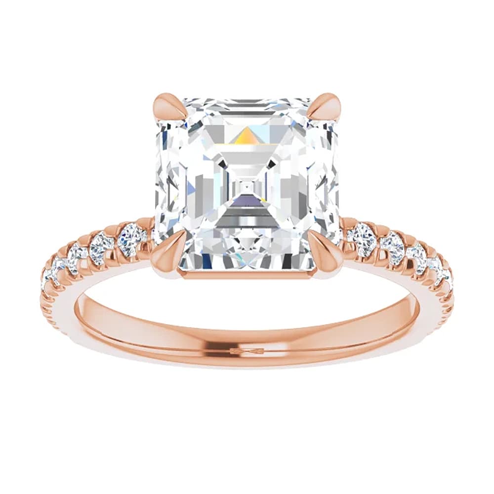 3 1/3Ct Asscher Cut & Diamond Engagement Ring in White, Yellow, or Rose Gold