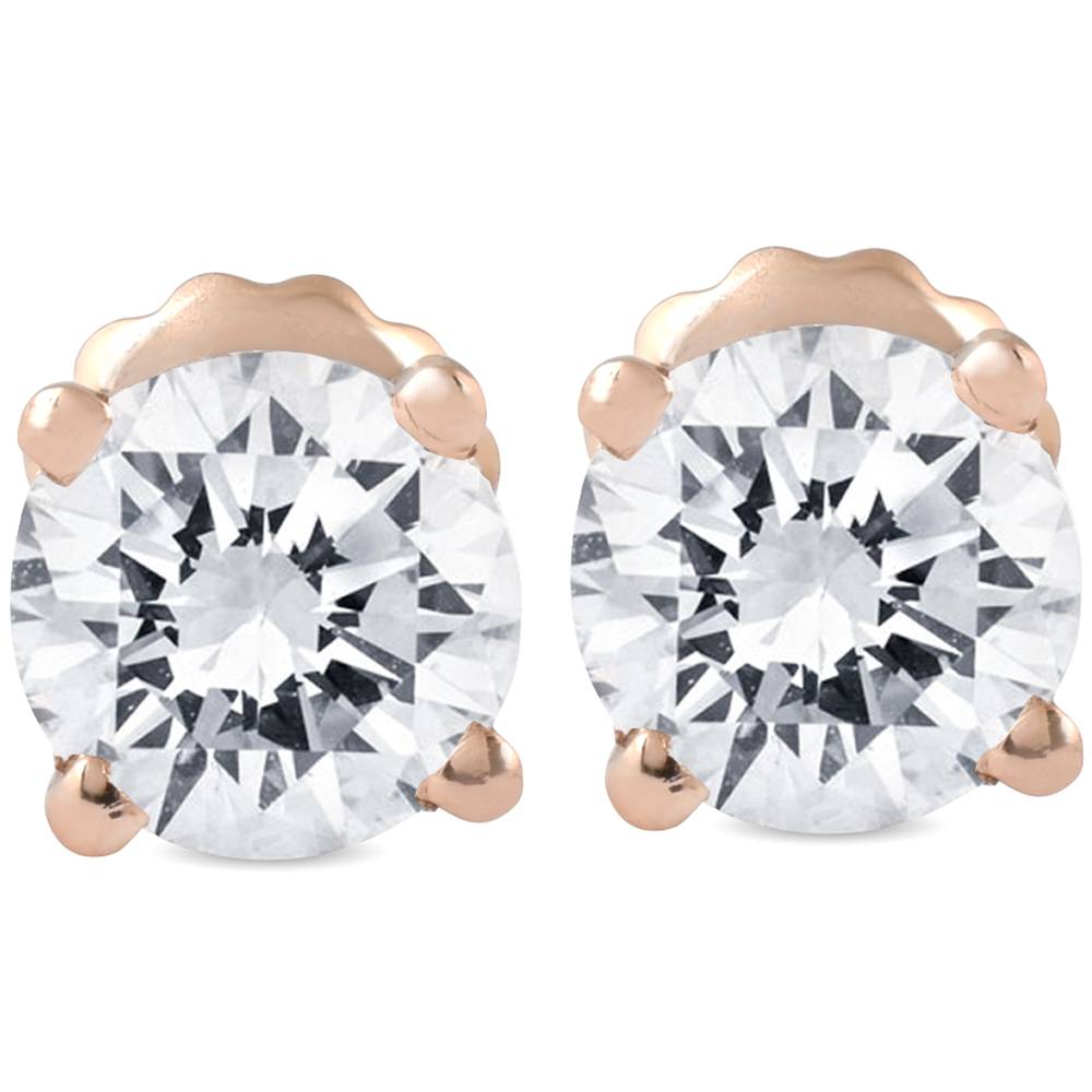 1 1/2CT Diamond Screw Back Studs Enhanced 14k Rose Gold