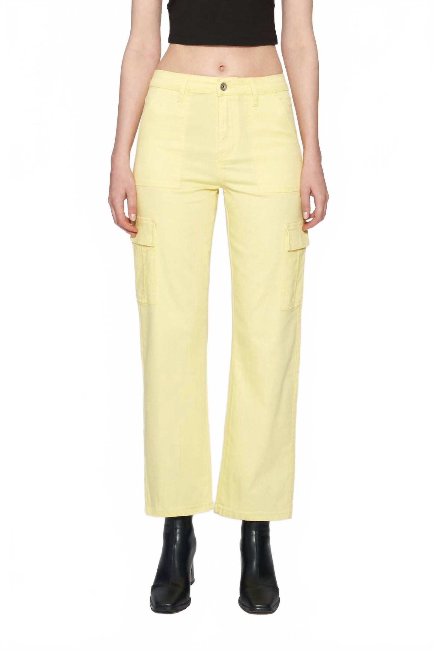 Angel High Rise Cargo Straight Pants In Light Yellow