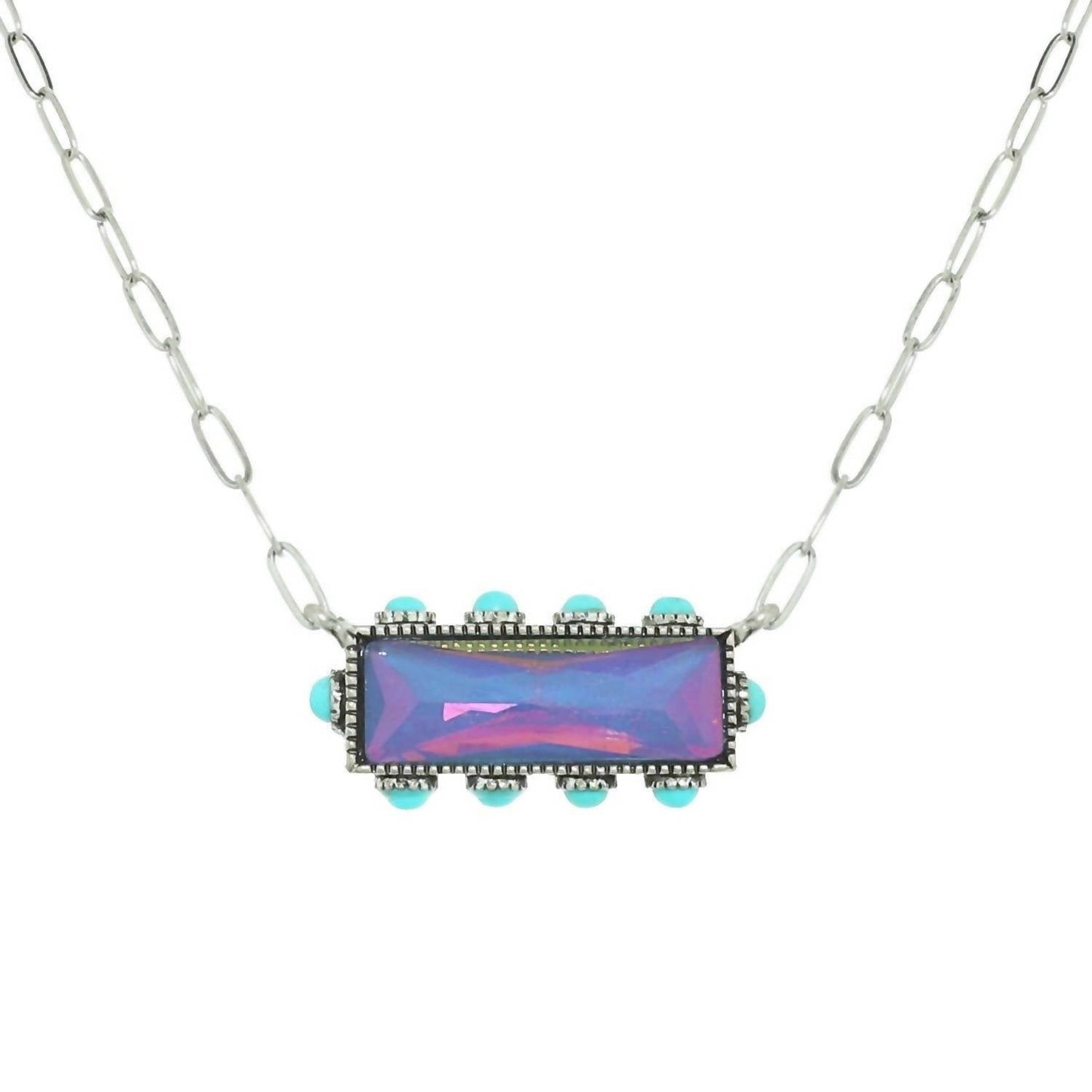 Women's Horizontal Bar Necklace In Blue Gemstone