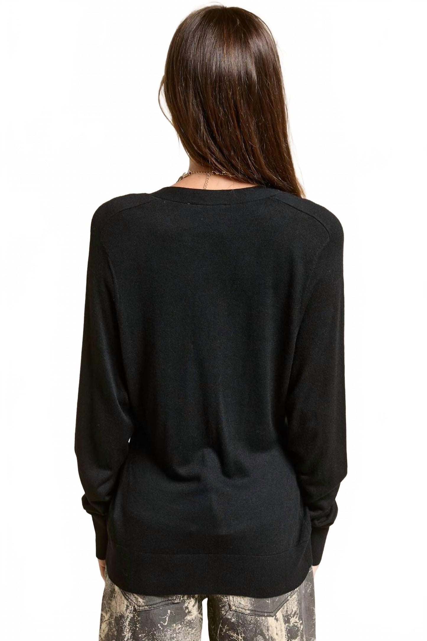 Deep V Split Hem Knit Cardigan In Black