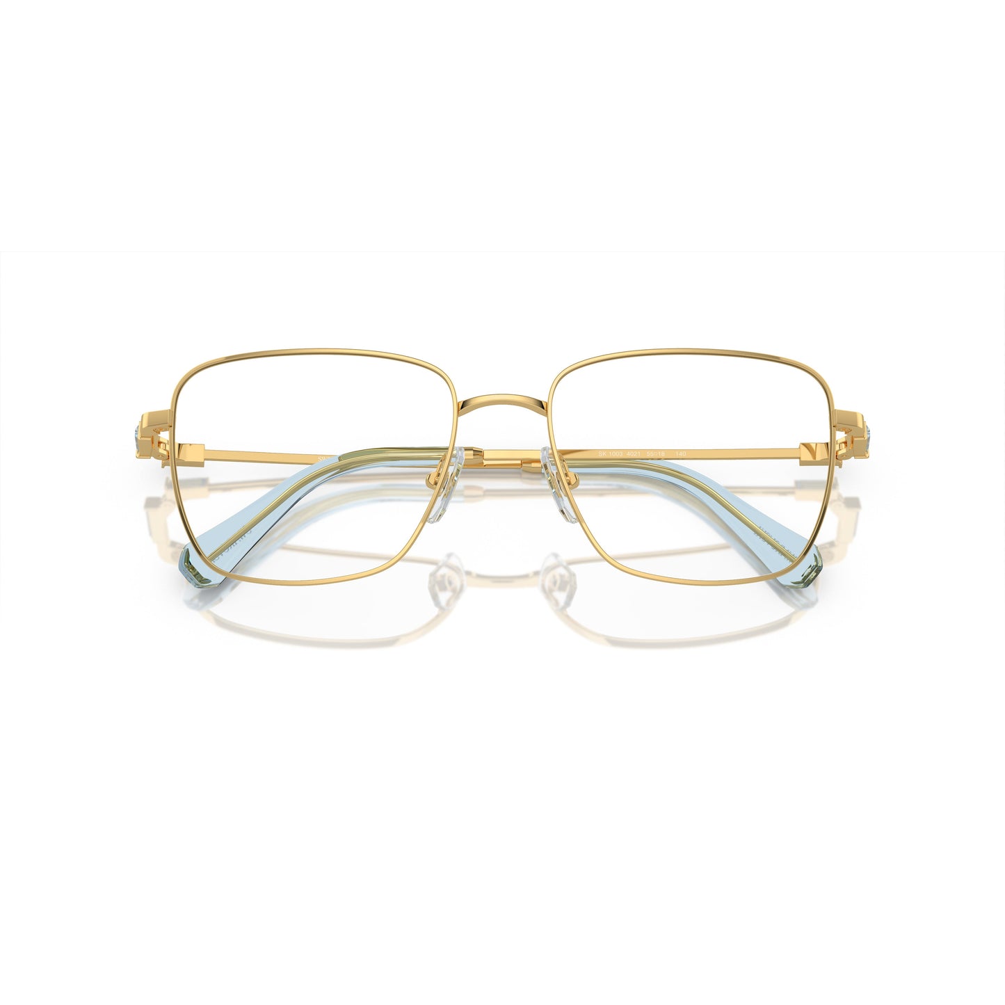 0Sk1003 Thin Gold-Toned Metal Sunglasses with Light Blue Accents