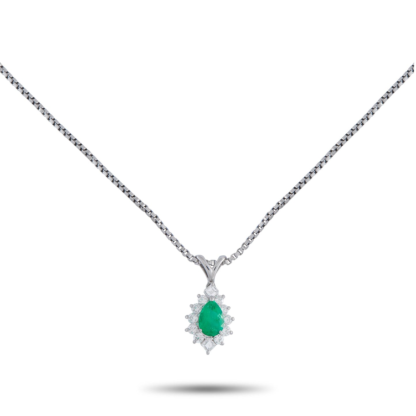 LB Exclusive Platinum 0.55ct Diamond and Emerald Pendant Necklace MF05-041026