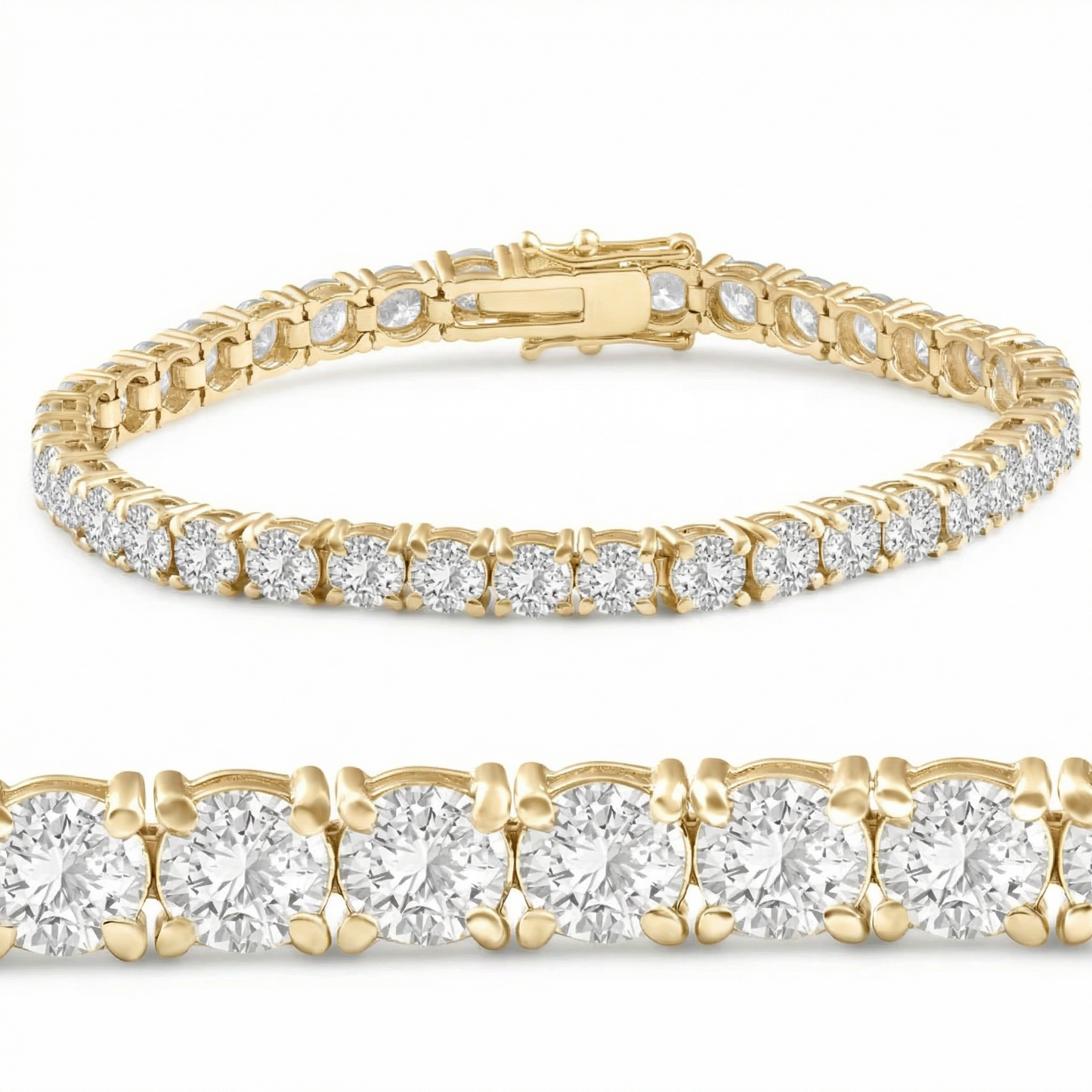 12Ct Round-Cut Diamond Tennis Bracelet 14k Yellow Gold 7" Lab Grown (F/VS)