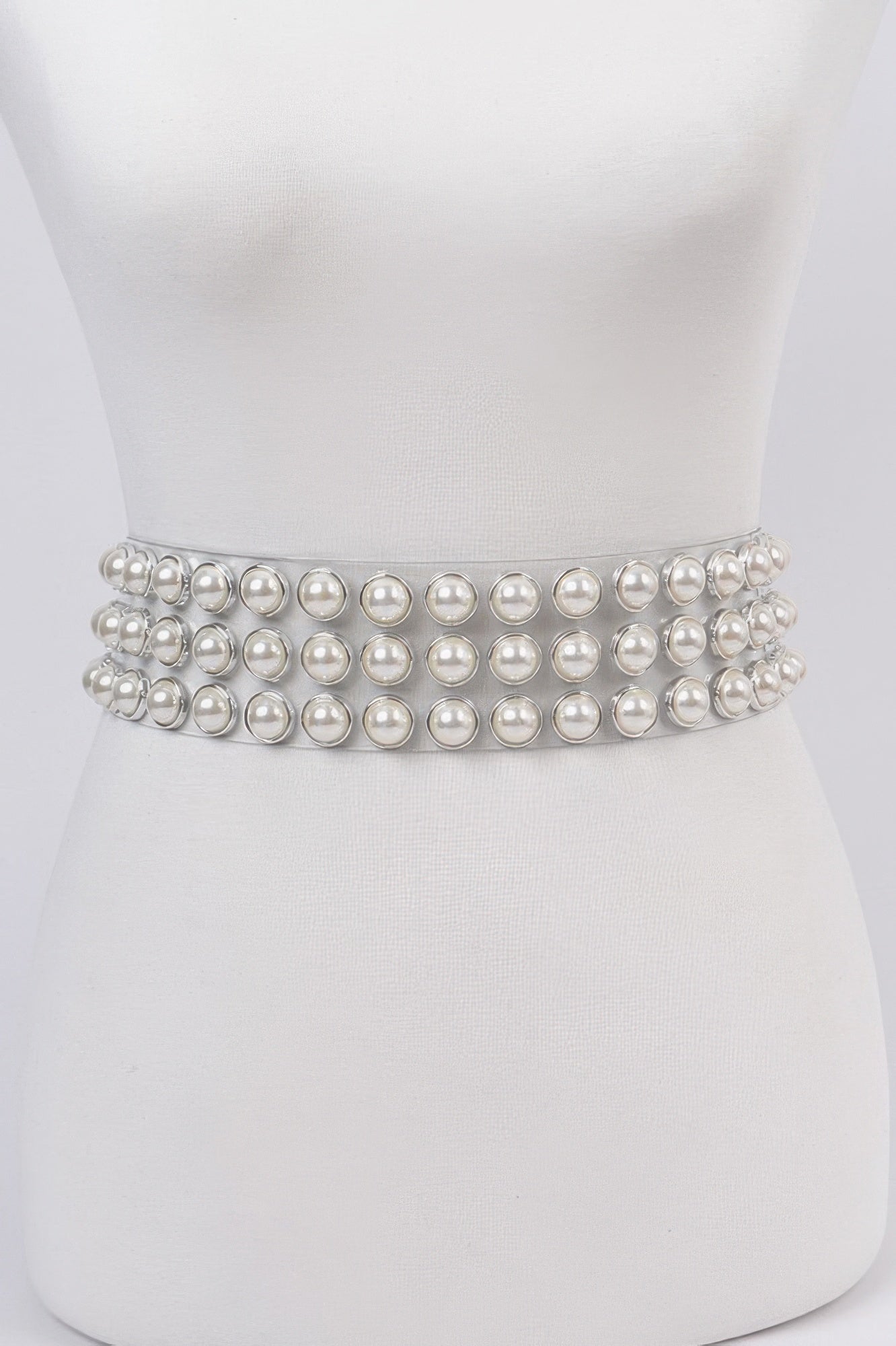 Elegant Pearl Detail See Through Waist Belt