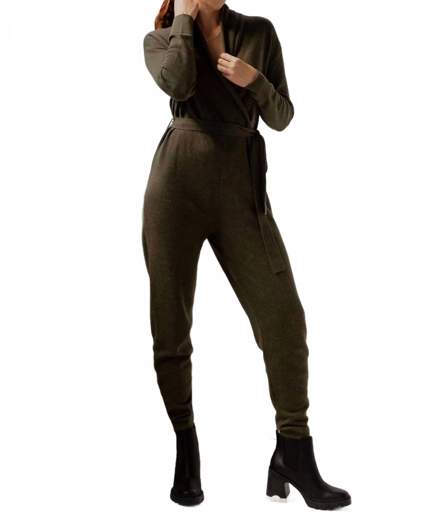 Wrap Neck Jumpsuit In Hunter