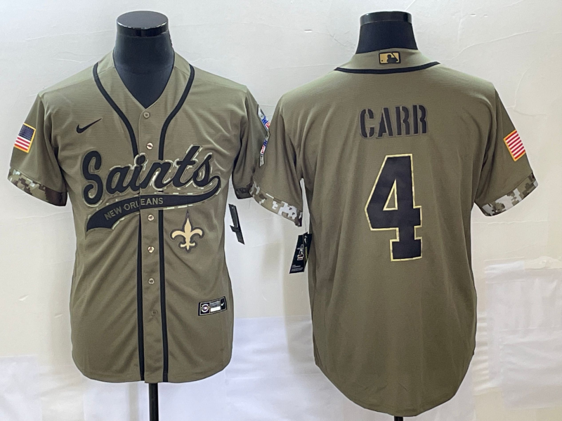 Men's New Orleans Saints Derek Carr #4 Olive 2022 Salute To Service Retired Player Limited jersey Joint Edition