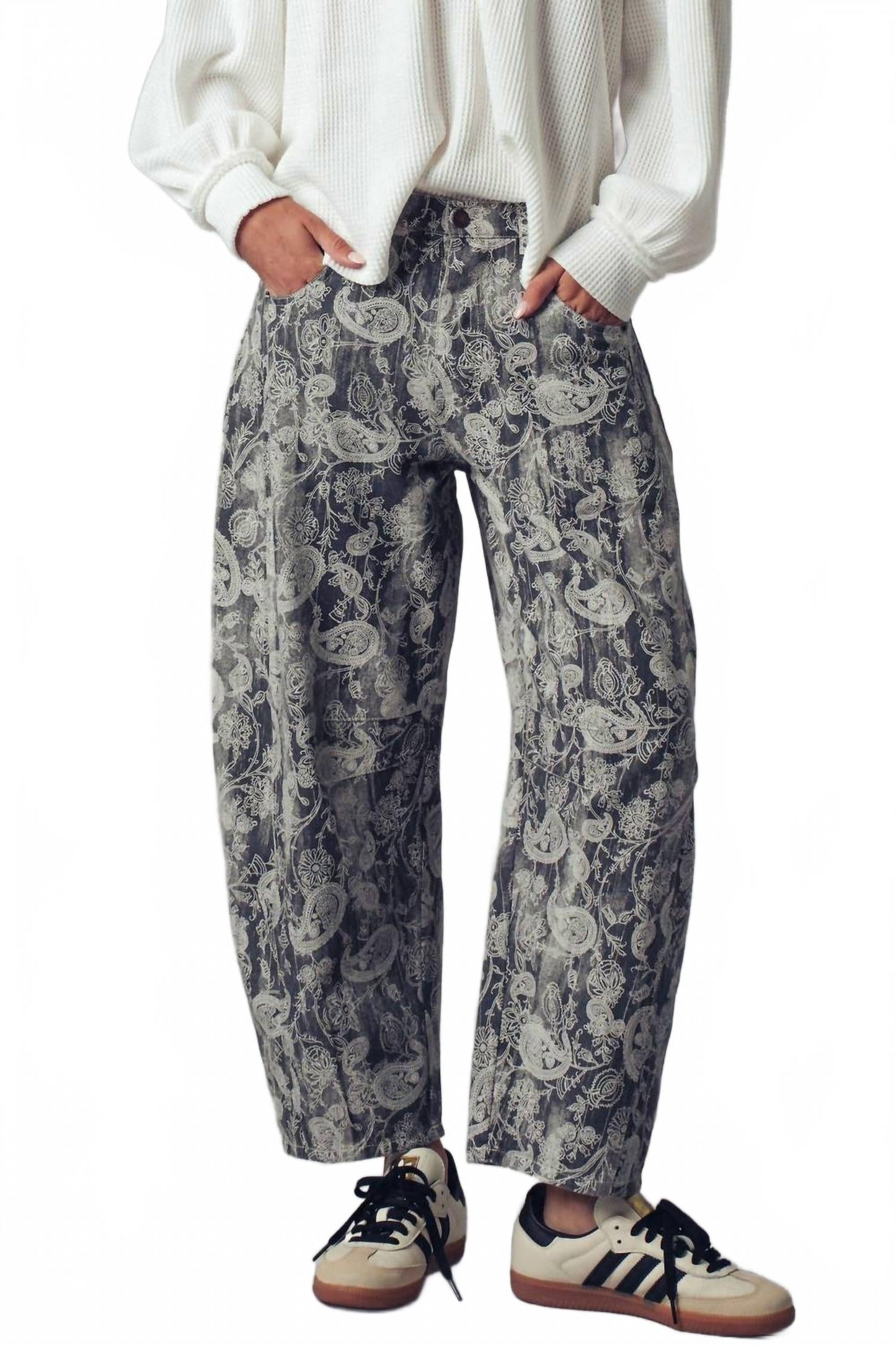 Paisley Print Cropped Wide Leg Pants In Multi
