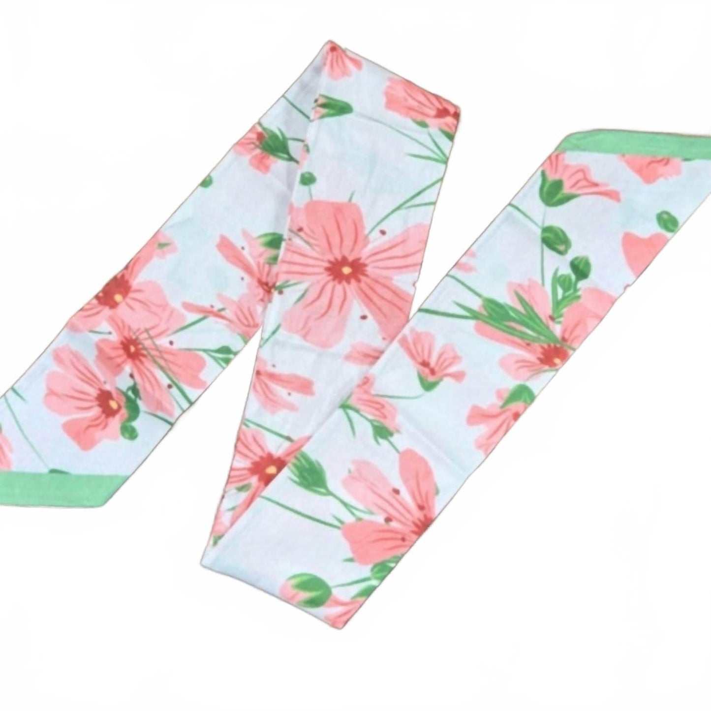 Women's Floral Skinny Wild Rag Scarf In Pink And Green